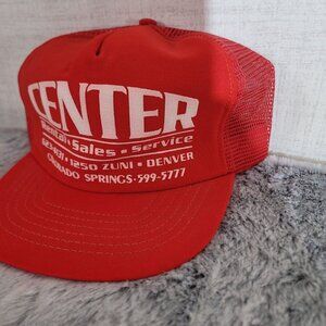 Vintage Center Rental Sales Hat Snapback Red Mesh Foam Cap Made in USA